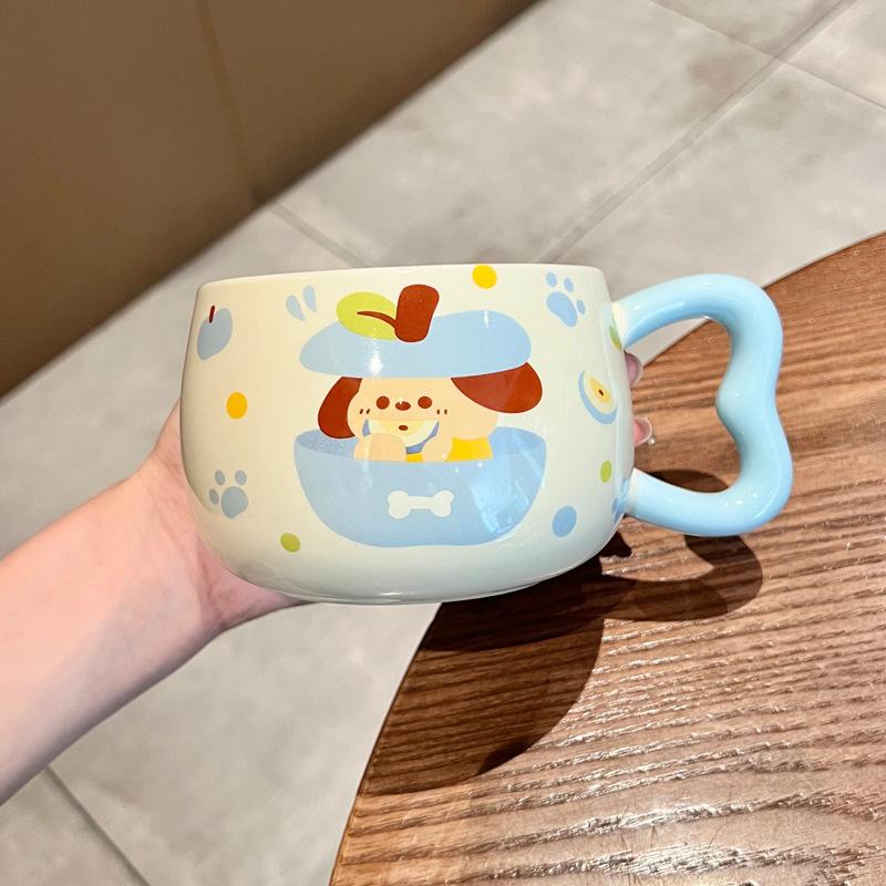 

Especially good looking cup cute apple puppy ceramic mug with lid office coffee mug birthday gift 401-500ml