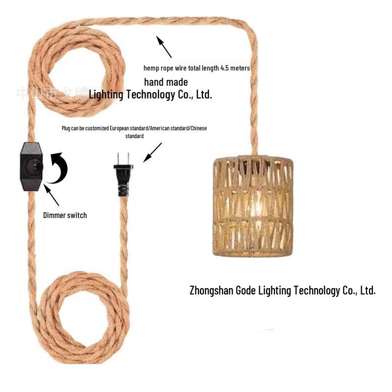 

4,5 м Диммируемый провод из пеньковой веревки с вилкой и богемным ретро абажуром American Plug