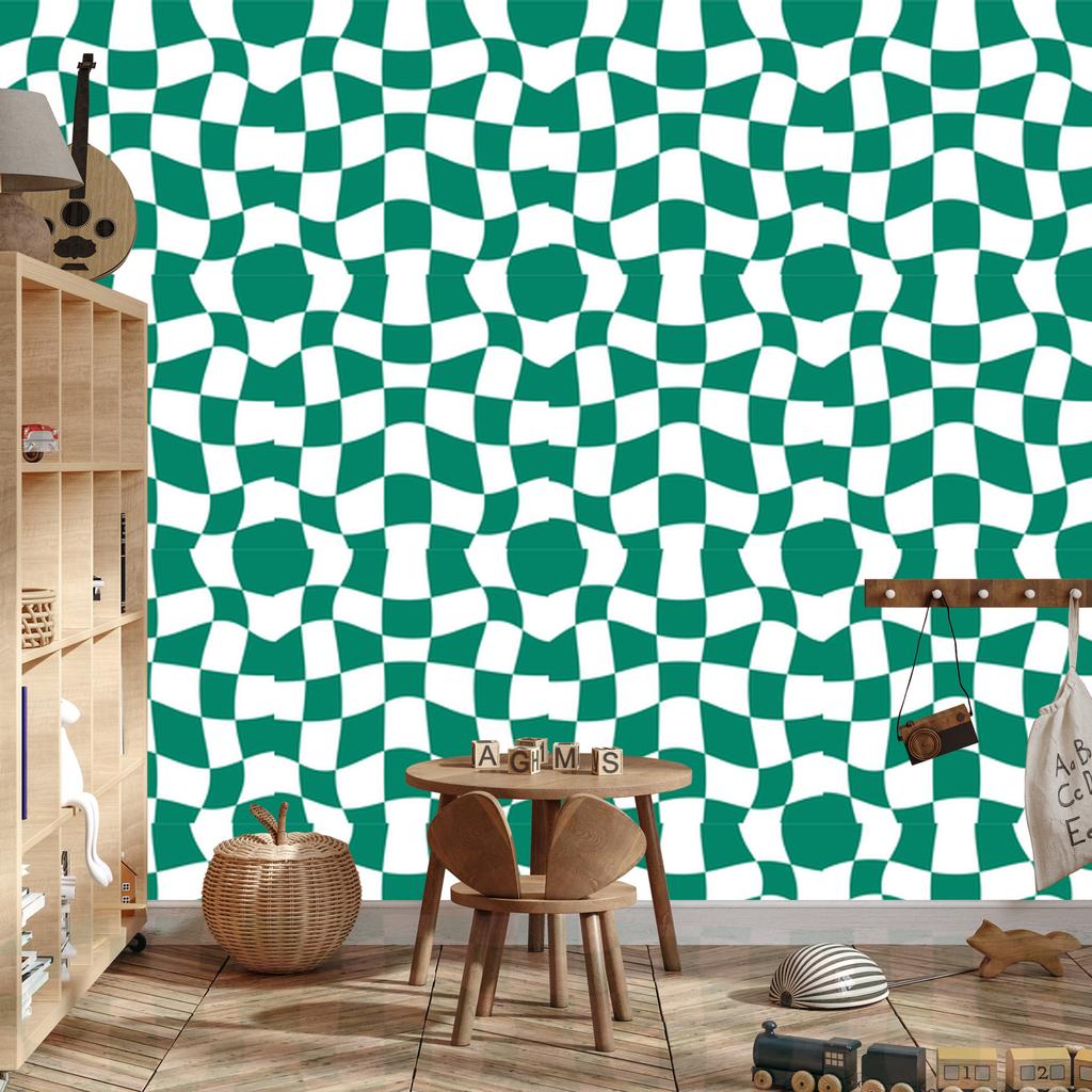Wallpaper Casual Checkerboard Sea, White and Mint 50x1000