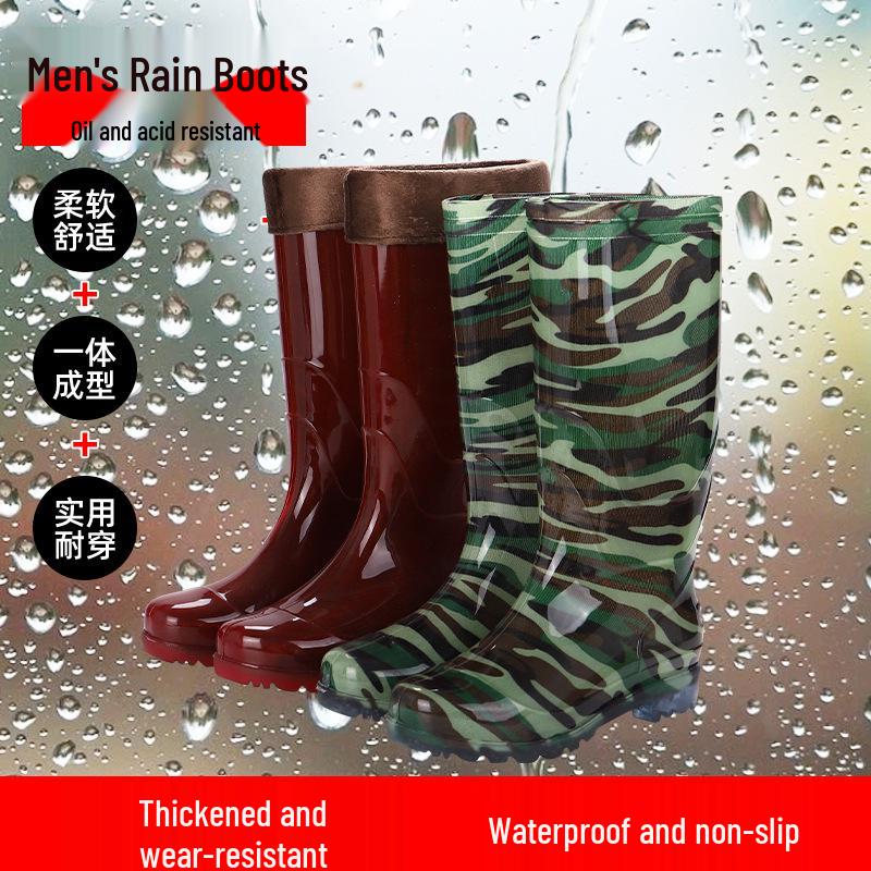 Men's Waterproof High Tube Rain Boots - Non-Slip Rubber Construction Boots