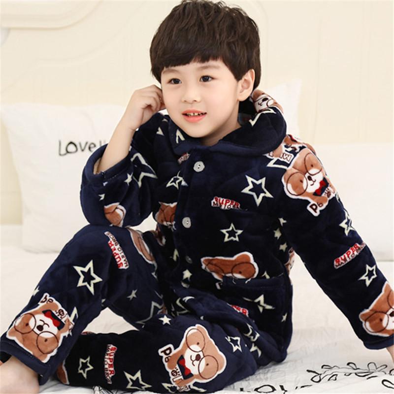 Dětské útulné pyžamo z křišťálového sametu - Silná prošívaná sada z korálového fleecu pro podzim a zimu