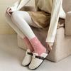 Women's Pink Embroidered Bow Mid-Tube Socks: Plush, Thick, Warm, and Perfect for Fall & Winter.