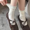 Women's White Mid-Calf Socks, Spring & Autumn Style, Paired with Birkenstocks; Girls' Lace Ruffled Long Socks, Perfect for Autumn & Winter.