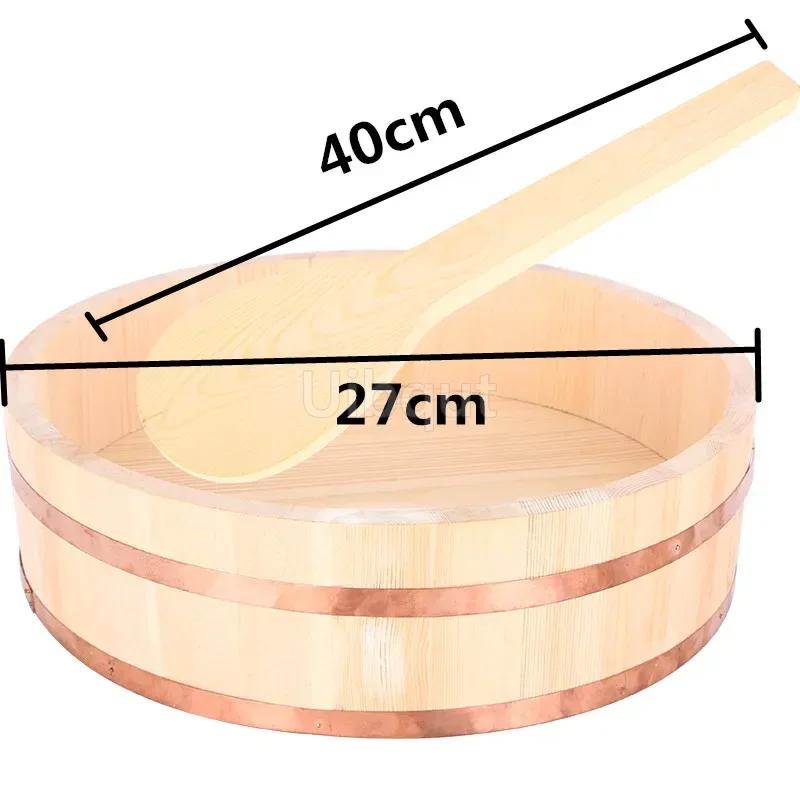 Korean Food Japanese Style Copper Edge Basin Big Bowl Bucket Cuisine Bibimbap Sashimi Sushi Wooden Barrel Mixing Rice Wood Spoon