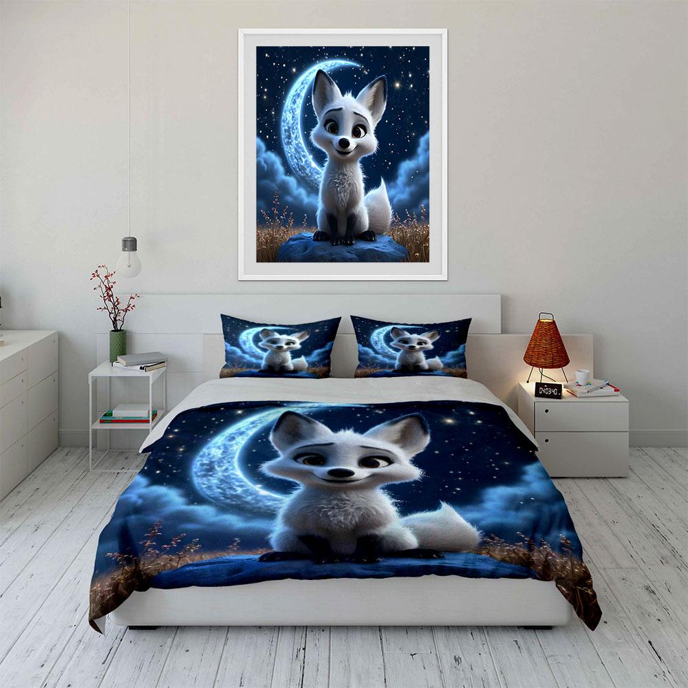 Enchanting Night Fox Set Design Exquisite Three-Piece Bedding Set Gift For Kids And Adults