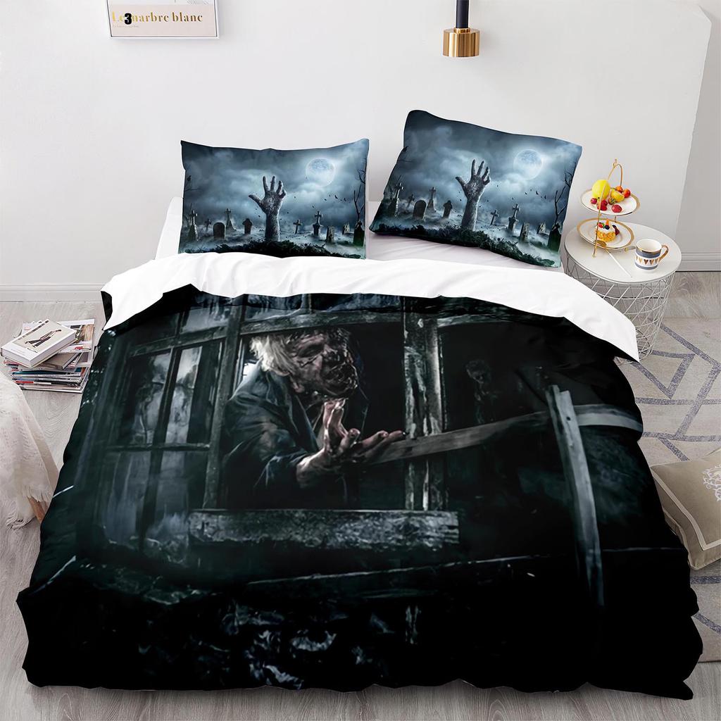 Horror Theme Duvet Cover Set Gothic Spooky Bedding Set for Teens Adult Men Terror Halloween Quilt Cover King/Queen/Full Size