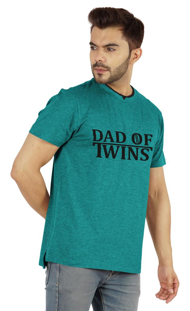 Inkmeso "Dad of Twins" Graphic Tshirt Cotton Jersey Half Sleeve Shirt for