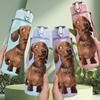 1PC Brown Standing Dog Print 750ml Color Plastic Sports Water Bottle Leakproof Flip Straw Lid Suitable for Sports Office Home Use