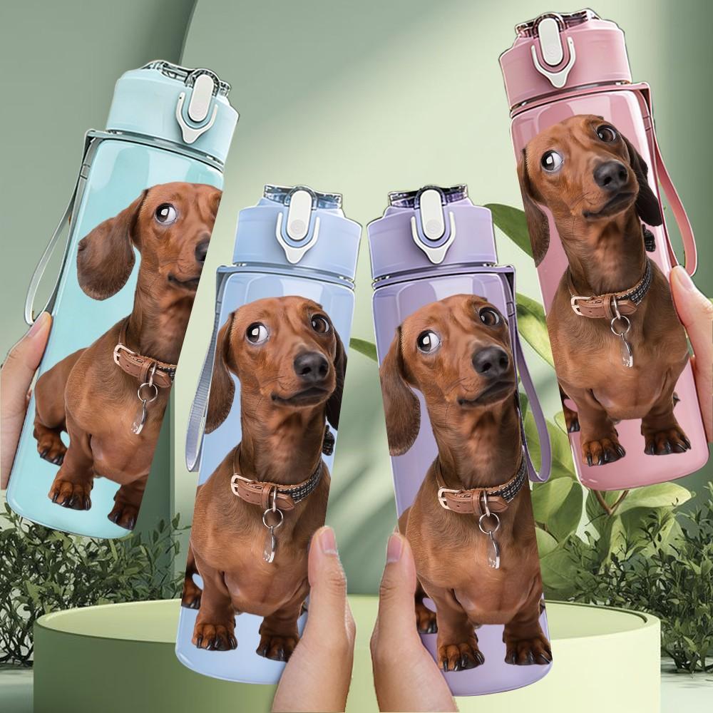 1PC Brown Standing Dog Print 750ml Color Plastic Sports Water Bottle Leakproof Flip Straw Lid Suitable for Sports Office Home Use