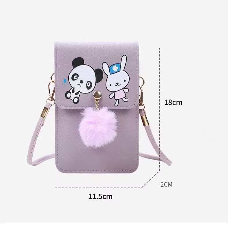 Bærbar PU-skinn tegneserie Enkel Mini Gjennomsiktig berøringsskjerm Mobil lommebok Skulder Crossbody Bag for IPhone Samsung Huawei