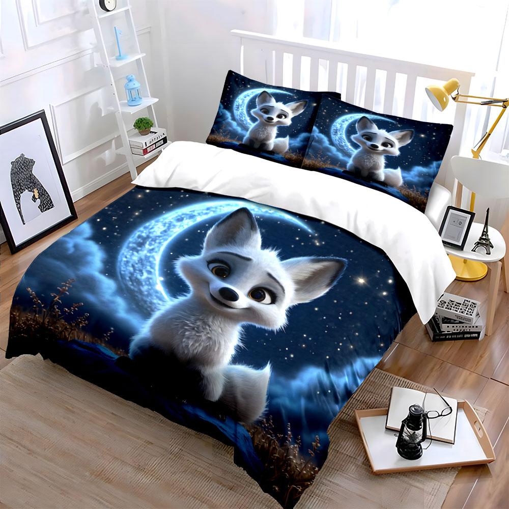 Enchanting Night Fox Set Design Exquisite Three-Piece Bedding Set Gift For Kids And Adults