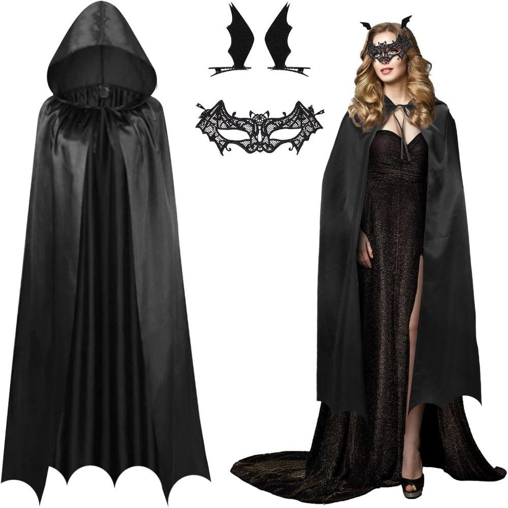 Face Shield Women's Ghost Cloak Loose Halloween Cloak with Hat Halloween Cosplay Costume  Cosplay
