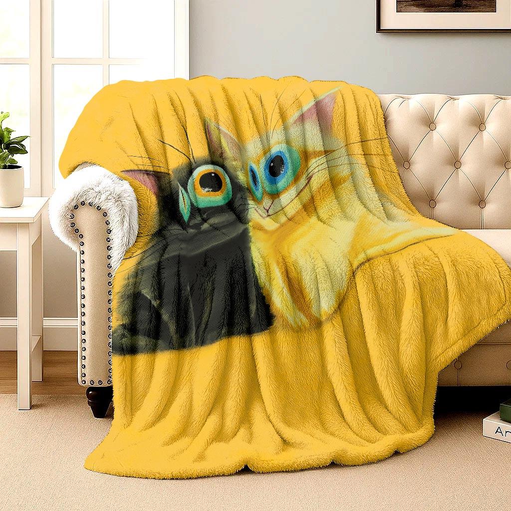 Cartoon pattern of two cats Flannel printed blanket suitable for all seasons suitable for living room office sofa and travel