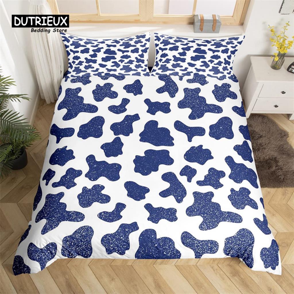 Cowhide Duvet Cover Milk Cow Print Bedding Set Microfiber Western  Farm Animal Skin Quilt Cover Full For Boys Girls Kawaii Room