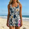 Women's Tankini Swimsuit Two Piece Set with Tropical Print Racerback Top and Boyshorts Swimwear for Beach Pool