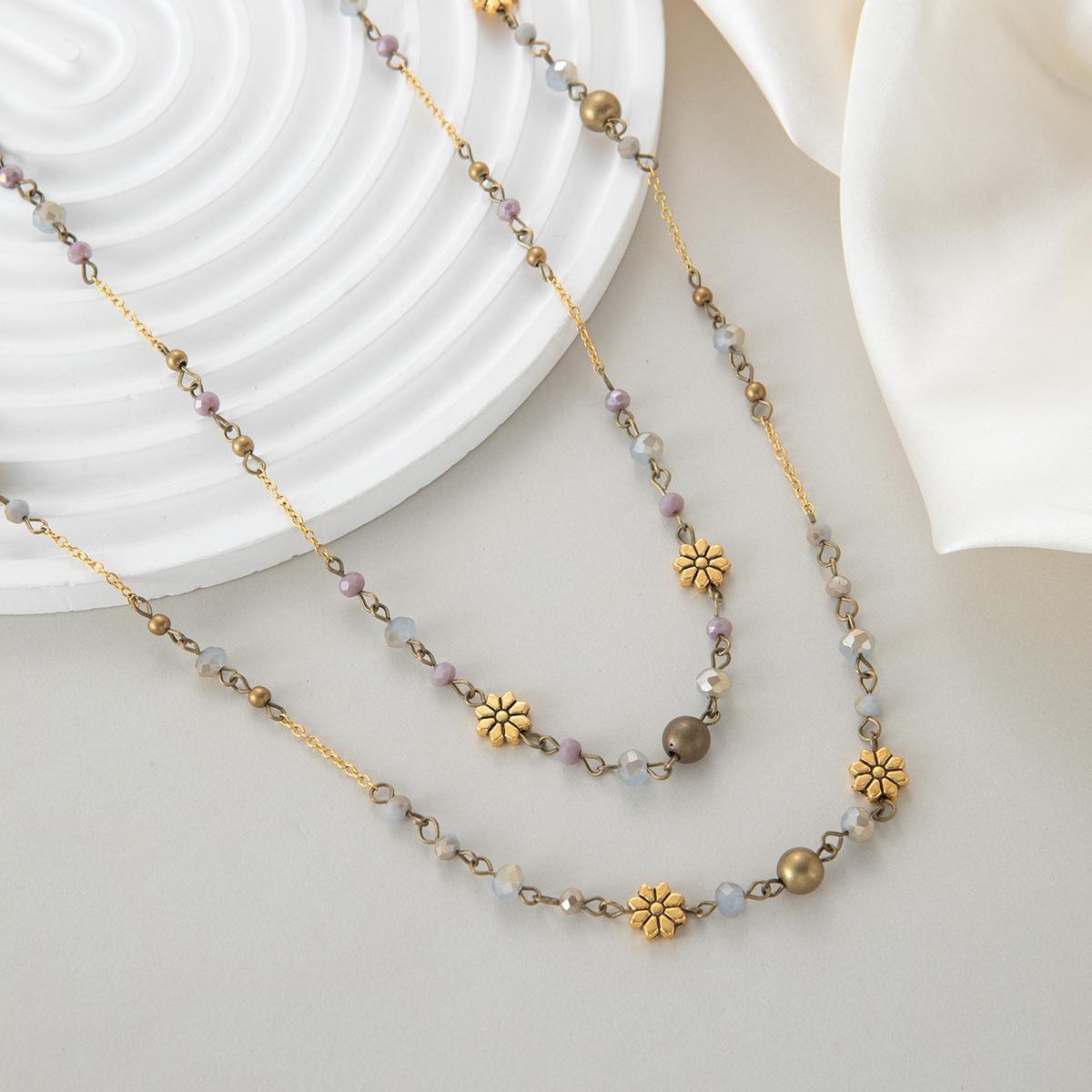 

Sweet Cool Spice Bohemian Long Necklace Vintage Vintage Double Layer Flower Beaded Necklace Personality Niche Necklace