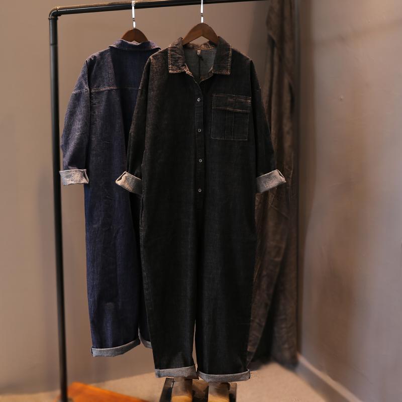 

Весенне-осенний женский комбинезон в литературном и художественном стиле на каждый день, женский свободный и тонкий комбинезон, женские повседневные джинсы L чёрный