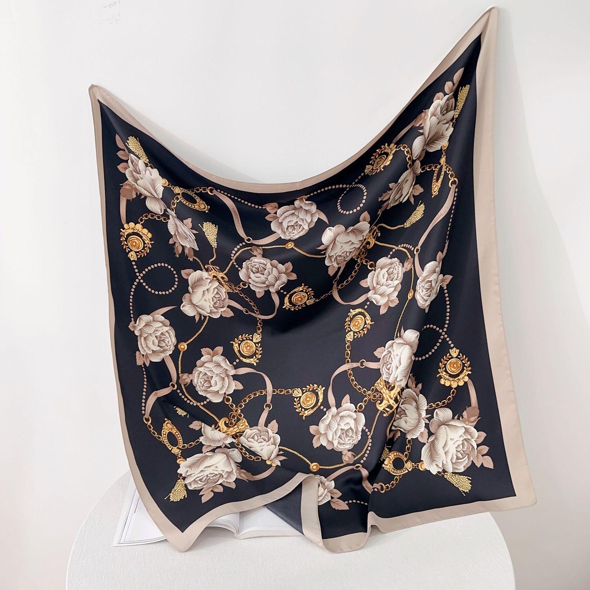 

Design Flower Twill Silk Women Scarf Sunscreen Foulard Shawl Hijab Female Hair Hijab Wraps Neckerchief Bandanda Echarpe