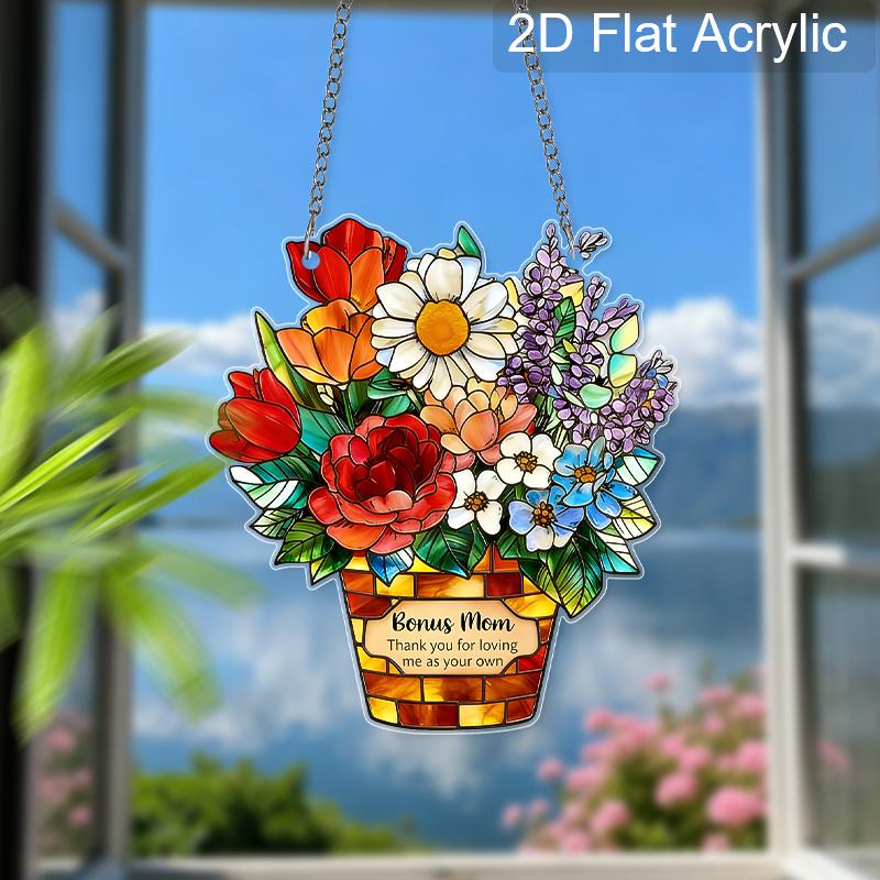 Acrylic Bonus Mom Flower Bouquet Suncatcher Stained Glass Effect Window Hanging Ornament Appreciation Gift
