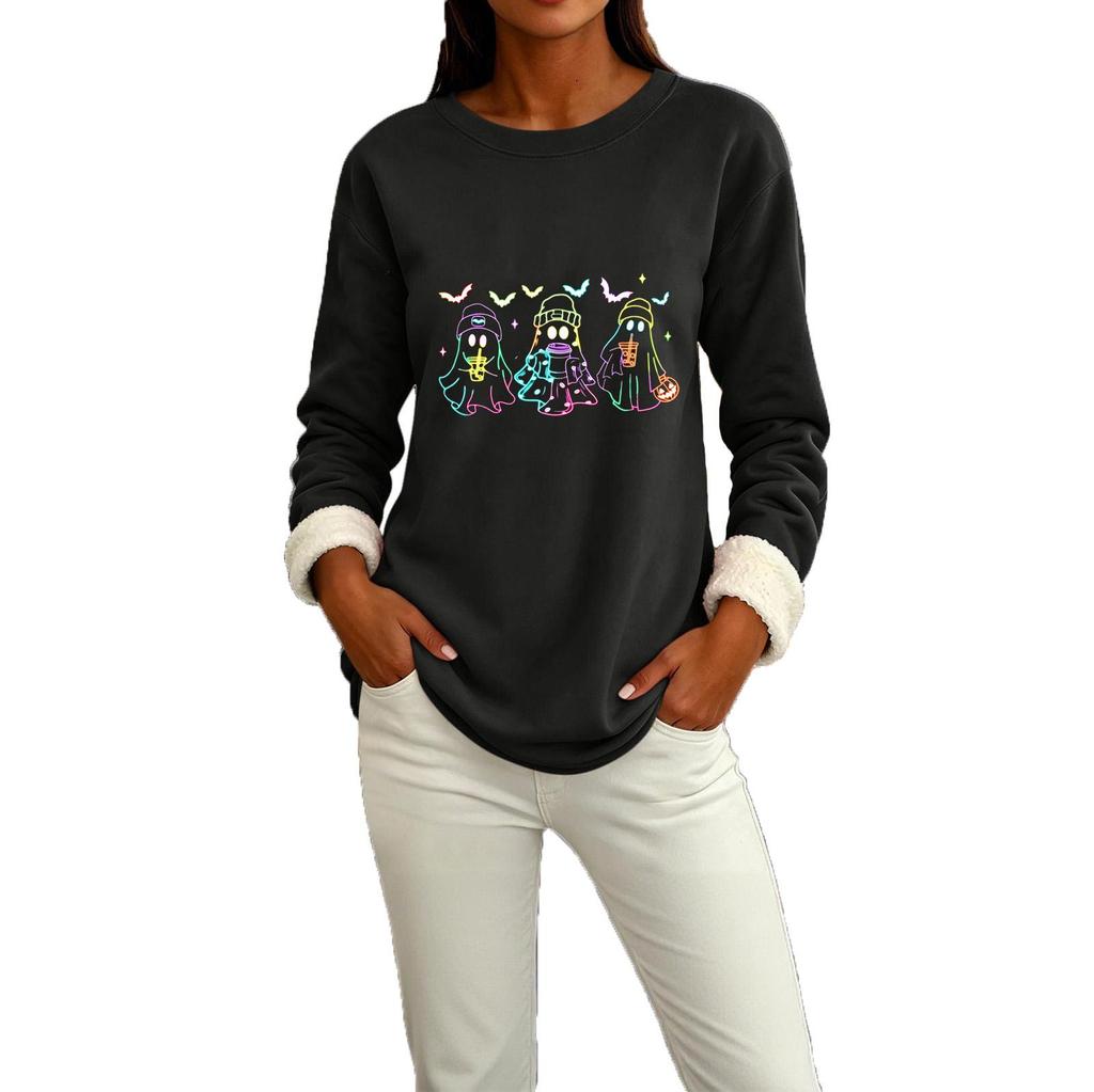 Women's Lined Long Sleeve Round Neck Halloween Sweatshirt Winter Casual Top