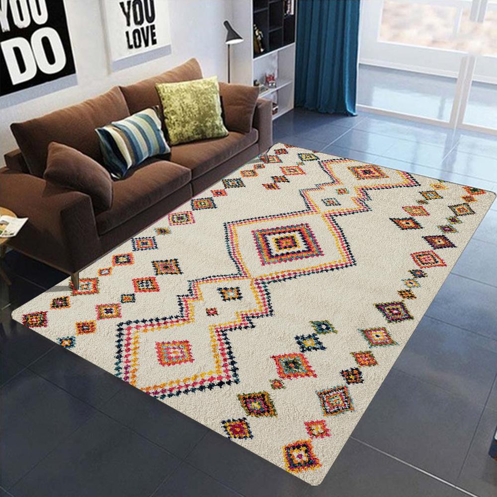Bohemian Ethnic Rug Assorted Colorful Geometric Tribal Pattern Home Decor Carpet Soft Non-Slip Floor Mat for Living Room
