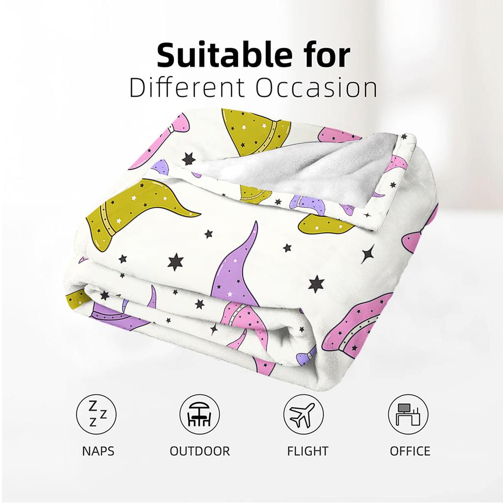 Pastel Witch Hat Soft Flannel Blanket Breathable Warm Throw for Office Car Sofa Kids Room Birthday Xmas Gift