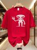Unisexs Peace Gesture Alien Silhouette Print T Shirt Summer Quick Dry Breathable Short Sleeve Tee UFO Space Streetwear Graphic Tps