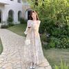 French Chic Floral Print Romantic Summer Long Dress with Elegant Hem