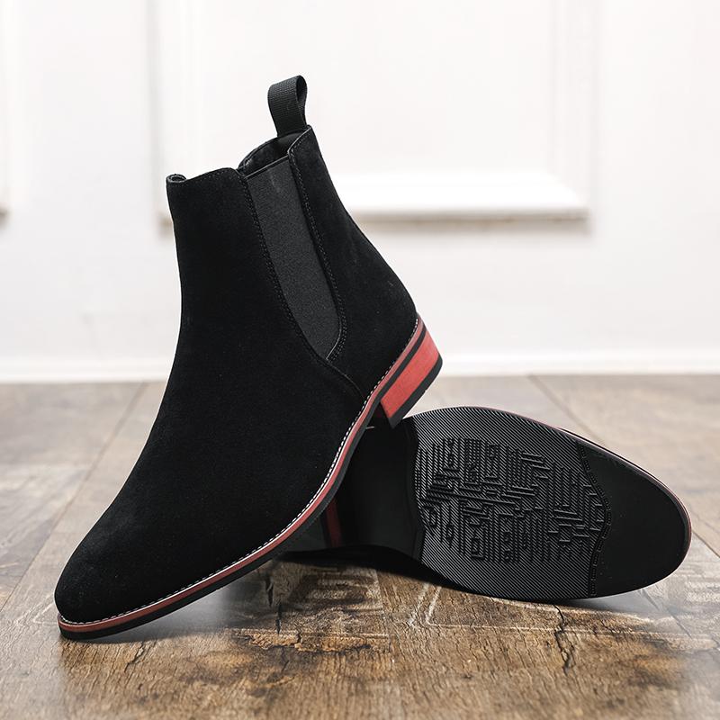 Fashion Winter Men's British Style Slip on Chelsea Boots Suede Leather Fashion Ankle Boot Male Casual Short Boots High-Top Shoes