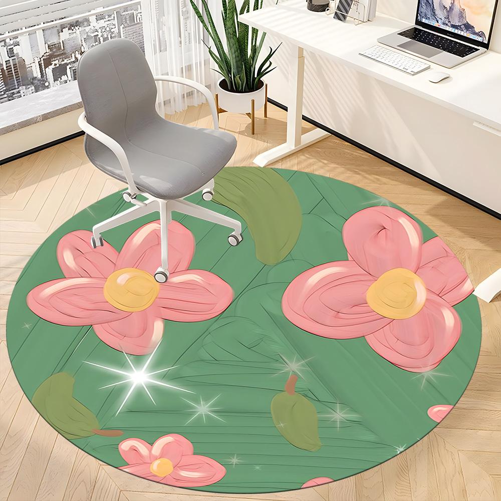 1pc Floral Fantasy Office Round Area Rug, Indoor Mat Suitable For Office, Under Office Chairs Bedroom Living Room Home Decor, Room Deco