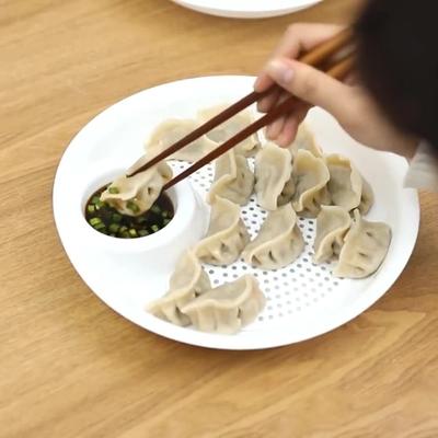 Dubbellagrad Dumplingsfat med Vinägerfat Multifunktionell Bricka för Dumplings, Frukt, Pommes Frites Kan Drenera Vatten