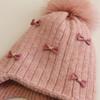 Winter Baby Girls Hat Double-Layer Cute Bows Knitted Hats Ear Protection Warm Beanie Big Pompom Kids Accessories 2-6 Years Old