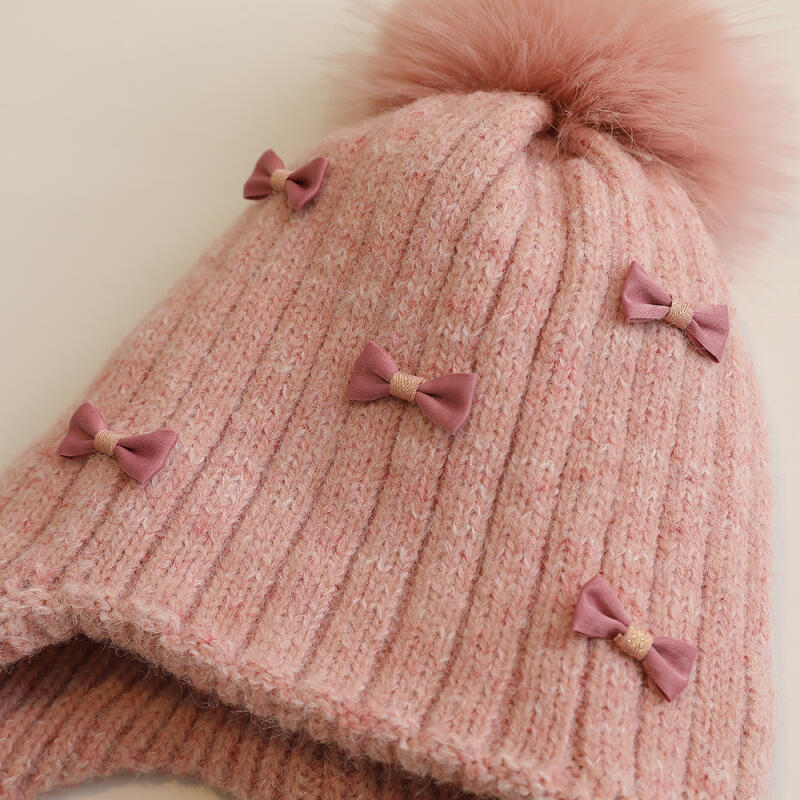 Winter Baby Girls Hat Double-Layer Cute Bows Knitted Hats Ear Protection Warm Beanie Big Pompom Kids Accessories 2-6 Years Old