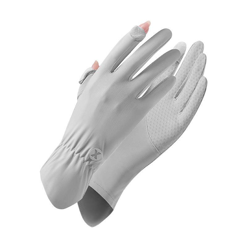 Summer Sunscreen Gloves Women's UV Protection Thin Ice Silk Cool Breathable Driving Non-slip Dew Two-finger Gloves