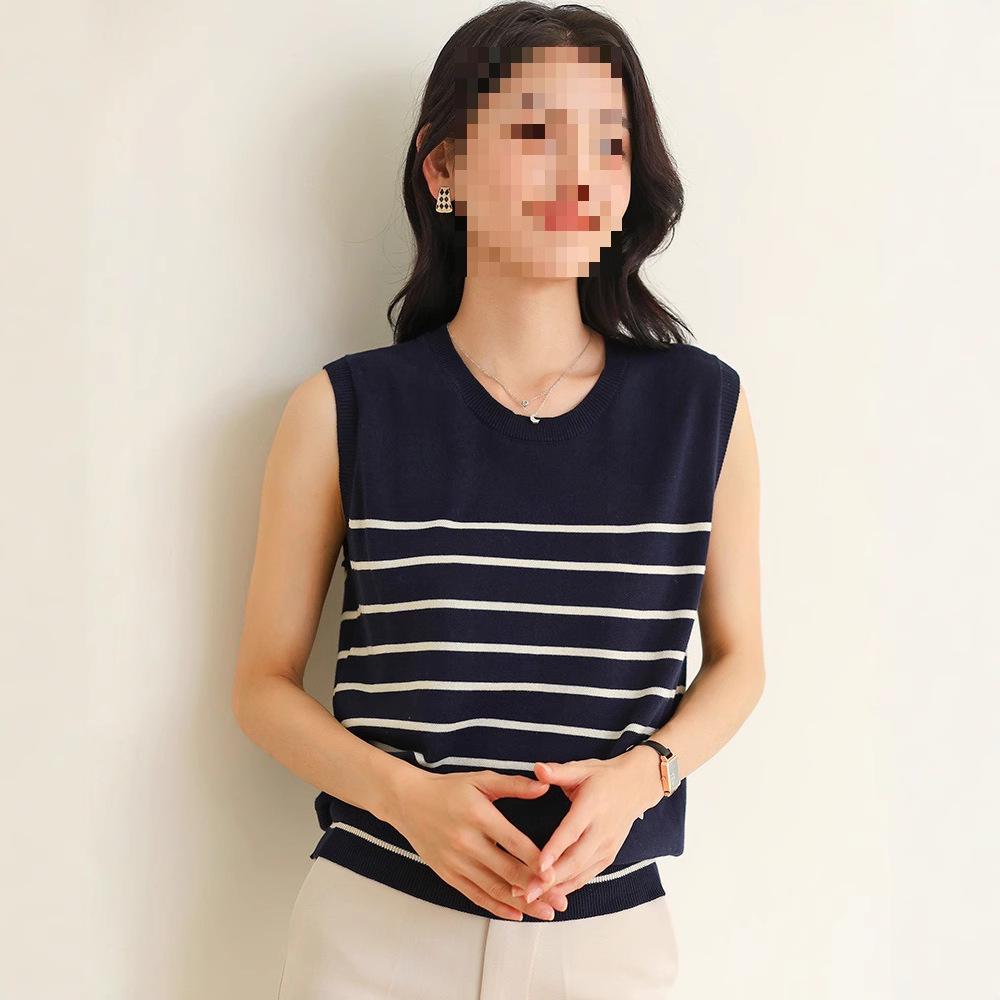 Women's Summer Striped Cotton Knit Sleeveless Sweater Vest - Age-Reducing Fashion Top