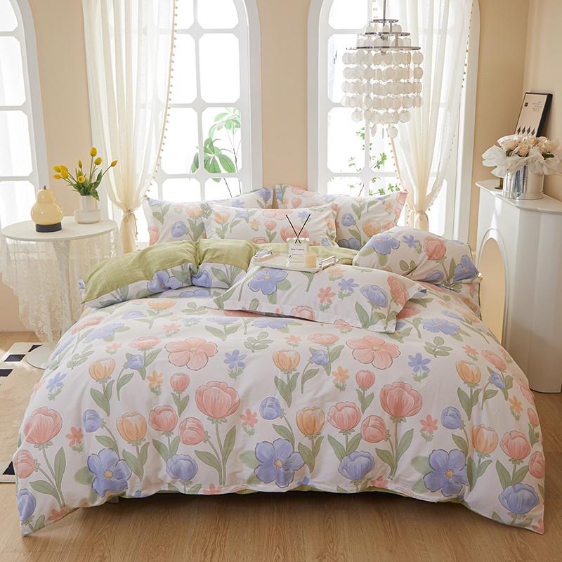 Fresh Floral Duvet Cover Set 100% Cotton Garden Style Pattern Queen Size Bedding Set Quilt Cover with Pillowcases for All Season