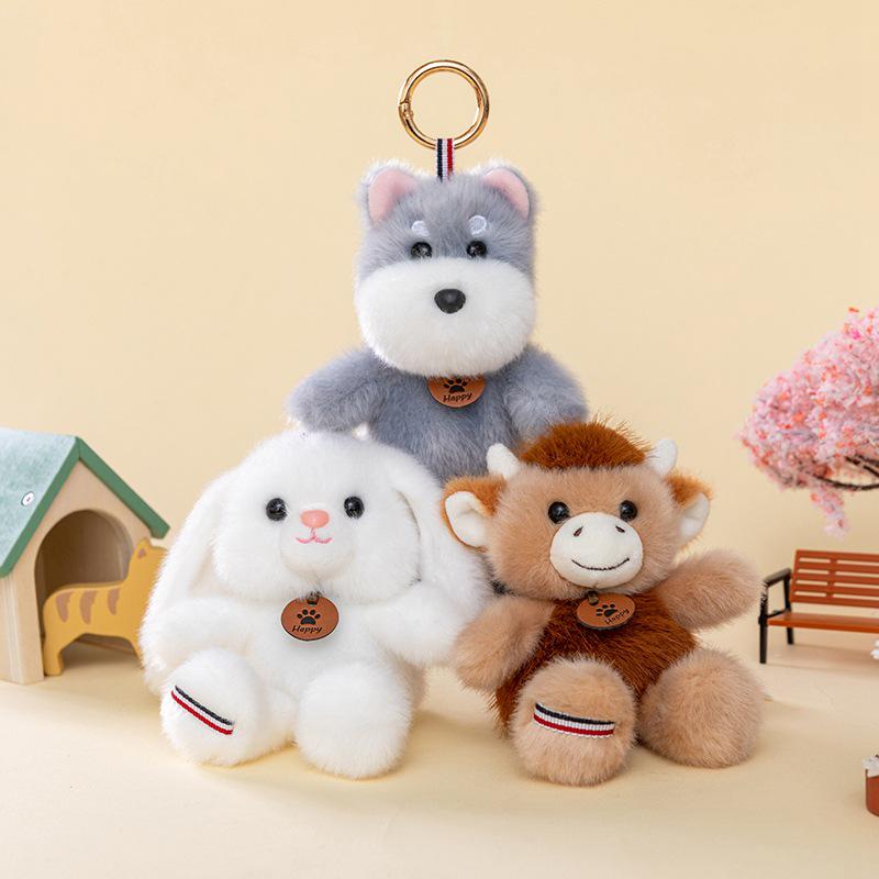 Cute Bear, Wolf, and Dinosaur Plush Keychain – Student Gift Backpack Ornament