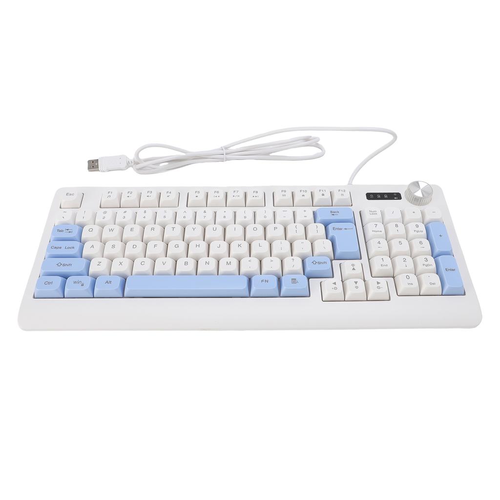 Keyboard 93 Keys Dynamic RGB Backlit Ergonomic Design Wired Gaming Keyboard with Volume Knob for Laptop