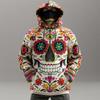 Men Mexican Sugar Skull Floral 3D All Over Print Hoodie Day Of The Dead Colorful Flower Skeleton Long Sleeve Pullover Sweatshirt