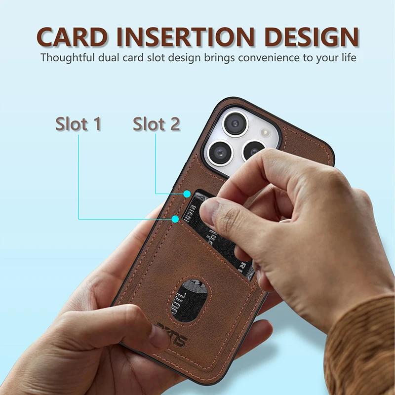 Vertical Cards Solt Wallet Leather Case For iPhone 16 Pro Max 15 Plus 14 13 12 11 Shockproof Business Ultra Thin Pocket Cover