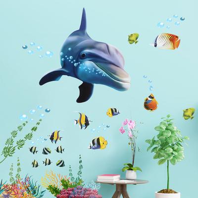 Dolphin Fish Decorative Waterproof Kids Room Bathroom Kitchen Wall Sticker Living Room Decorations Ocean Deep Water Sea Stickers