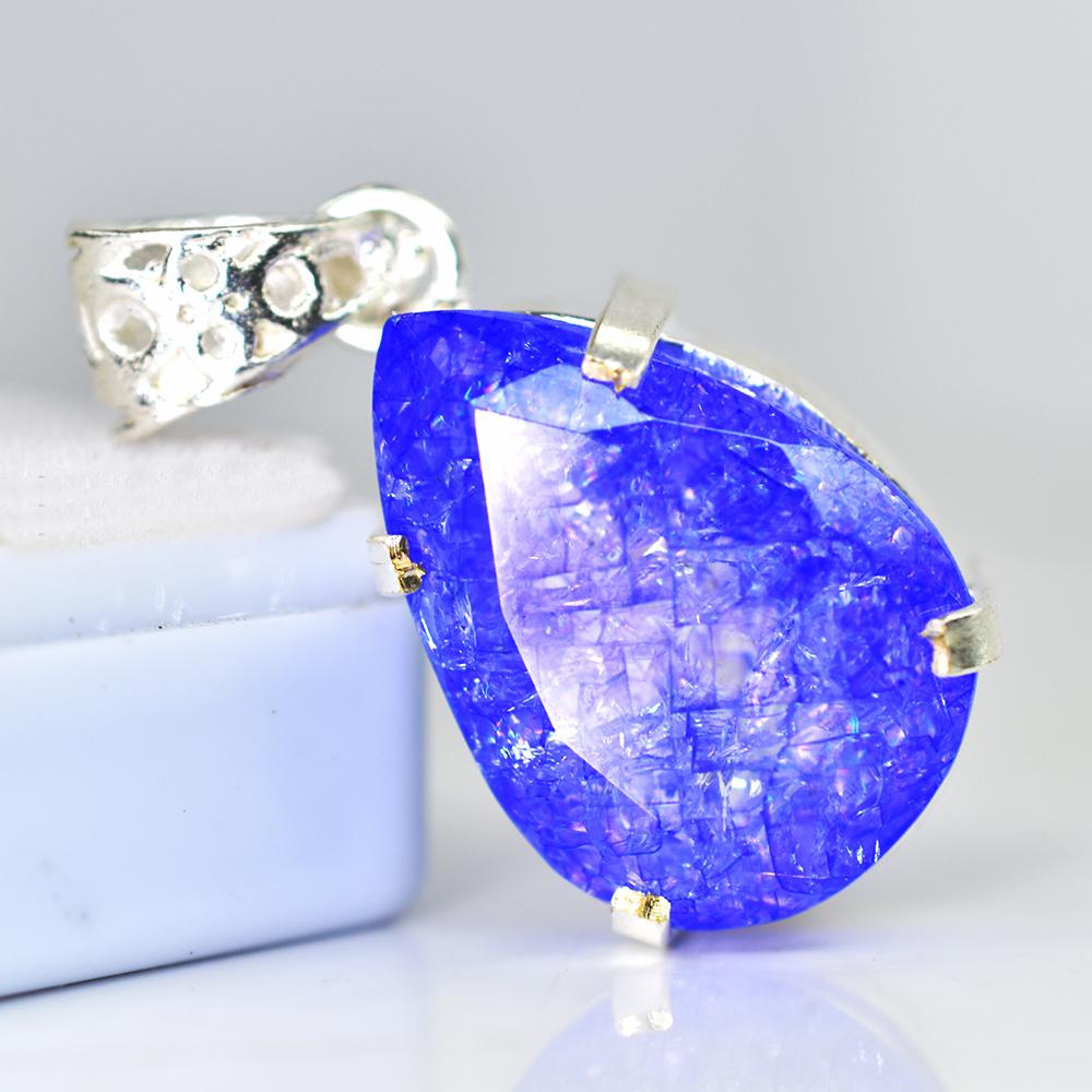 Sterling Silver CERTIFIED Natural 49.55 Ct Sapphire Pear Cut Pendant Gemstone MY.PD-159-NS