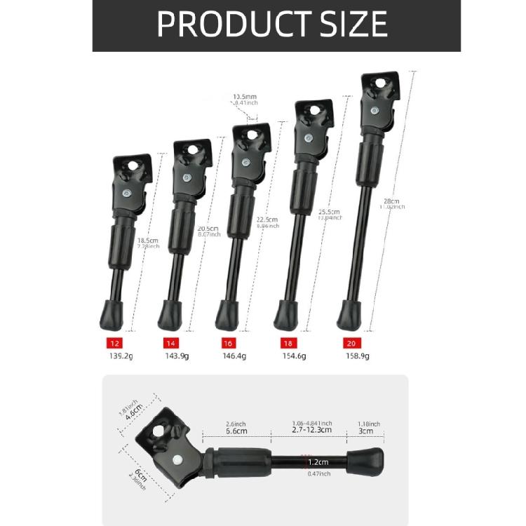 Kid Child Friendly Bicycles Kickstand Parking Stand Support Adjustable Side Stand with Nonslip End for Cyclist Stability