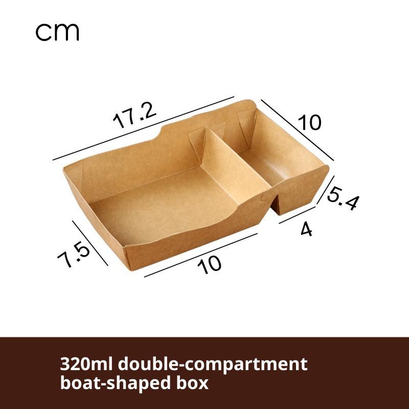 50 Stück Einweg Kraftpapier Lebensmittel Serviertablett Zwei Fächer Snack Pommes Hähnchen Salat Karton Zum Mitnehmen Behälter für Party