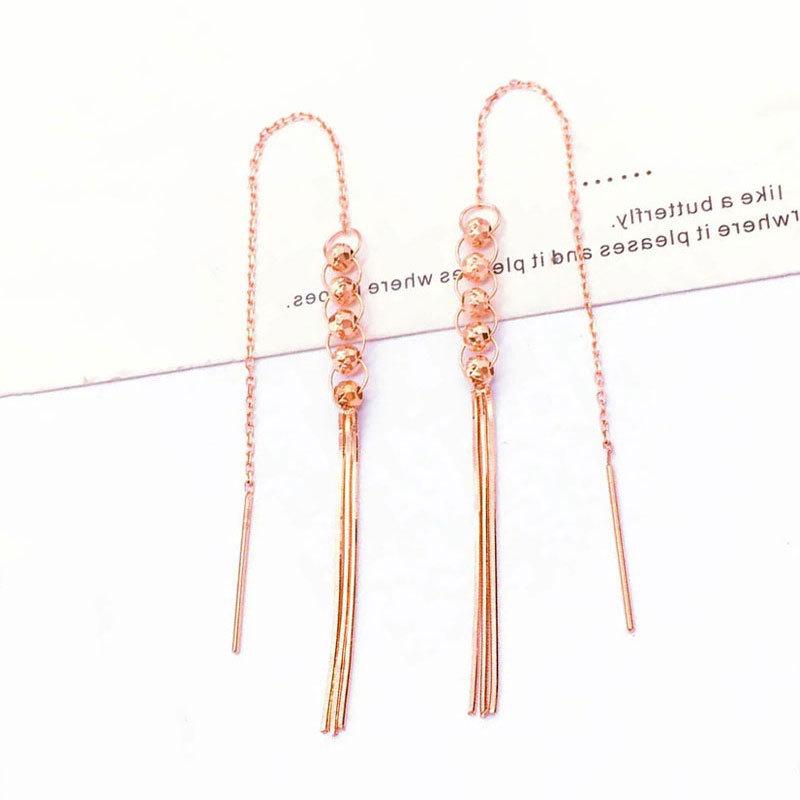 

Exquisite Rose Gold-Plated Snake Bone Transfer Car Flower Ball Earrings Russian Purple Gold Foreign Gas 585 Color Gold Long Earrings