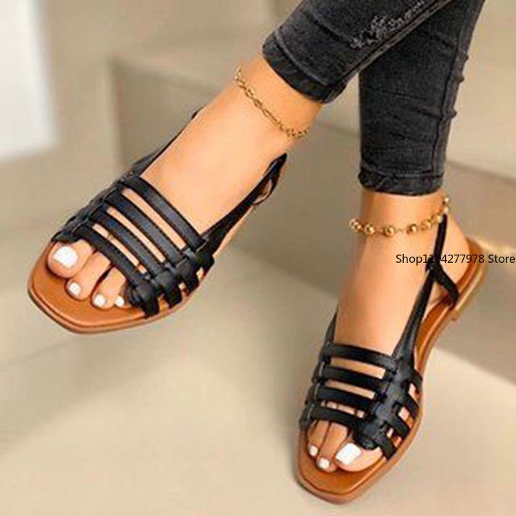 Fashion Women Sandals 2025 Woman Summer Hollow Out Roman Shoes Women's Gladiator Open Toe Beach Flats Ladies Footwear Plus Size 35-43