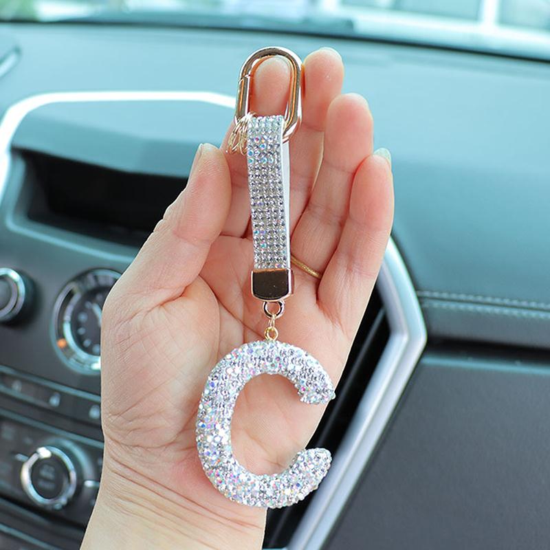 Fashion Sparkling Rhinestone Alphabet Keychain Cute Letter Charm Key Ring Exquisite Backpack Decoration Accessories Gifts