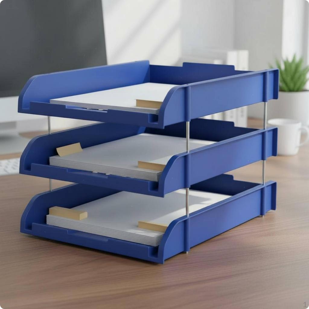 Paper Tray SpaceSaving 3 Tier File Rack for School Thickened Blue