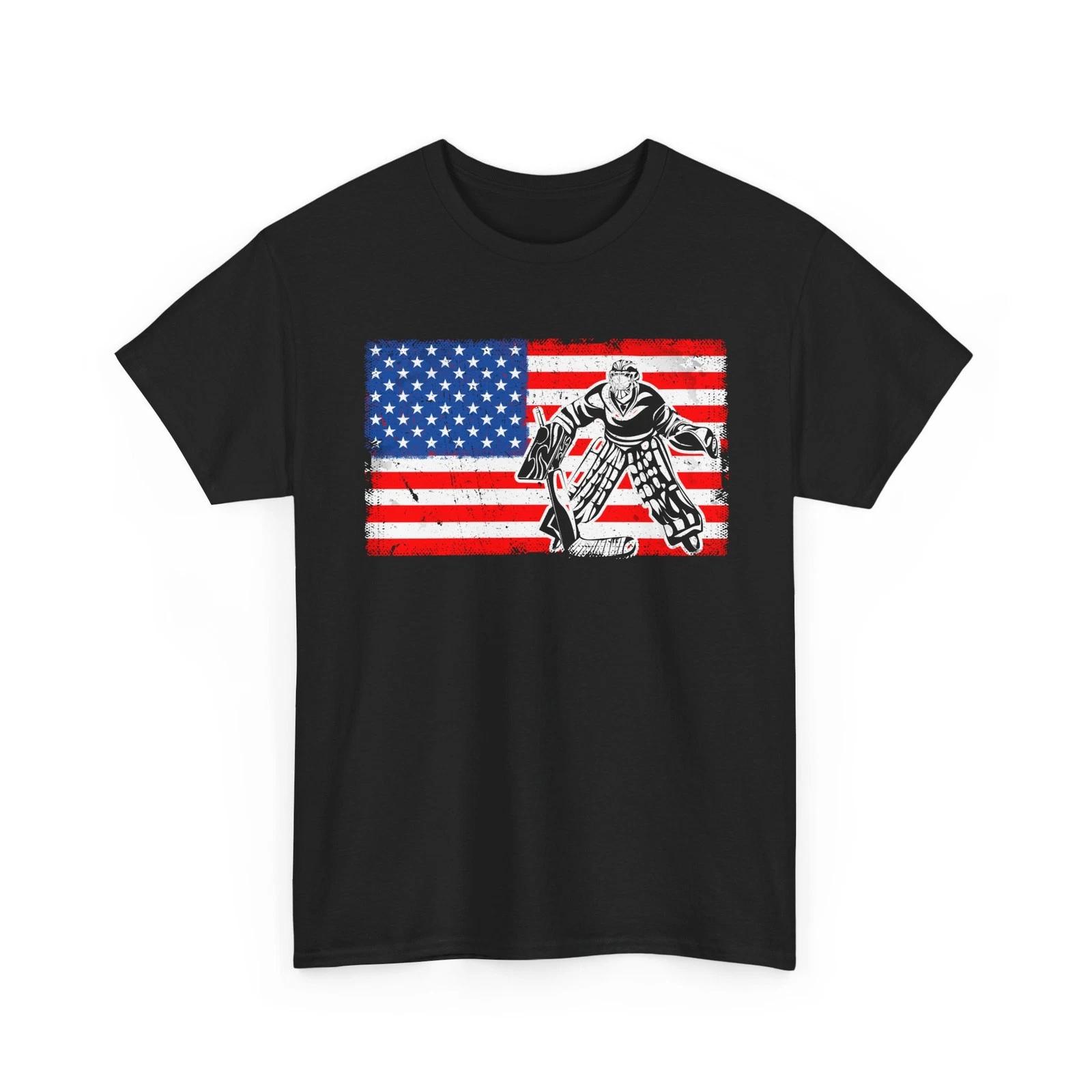 Ice Hockey T shirt, American Flag Hockey Player Ice Hockey Fans Shirt S