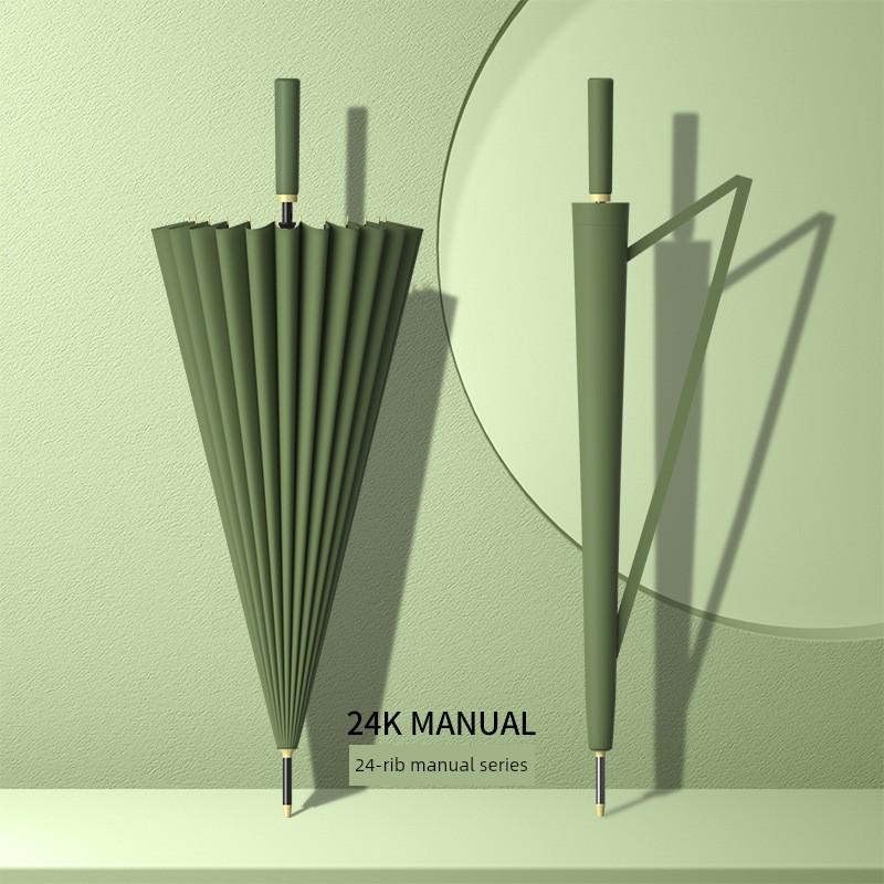 24-Rib Automatic Umbrella, Large Size, Extra-Large, Factory Bulk Straight Handle Long Handle Umbrella, Dual-Use for Sun and Rain, with Logo Printing